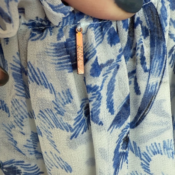 Misa Los Angeles Lilian Ruffle Mini Dress in Blue and White Peacock Print size M - Picture 6 of 7